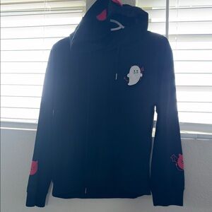 ROMWE Black Hoodie with Ghost Graphic